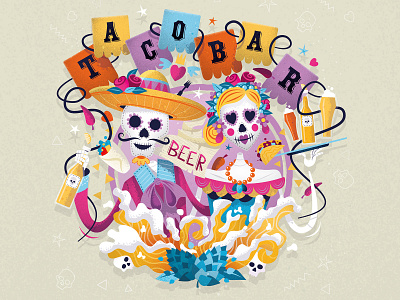 TACOBAR craft beer label illustration