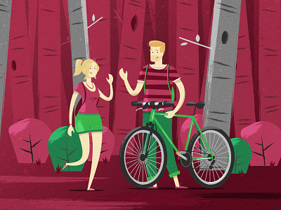 Skoda WLC Characters bicycle character characterdesign cycling flat forest illustration textures trees vector art