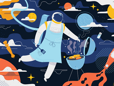 Space Pop kitchen illustration 👩‍🚀🚀🪐 character flat floating funny illustration planets space