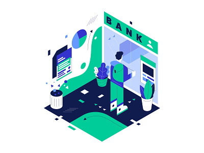 "Bank to the future" illustration bank character characterdesign data flat geometric illustr illustration isometric vector