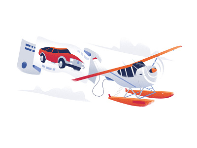 Car company marketing illustration ad car flat fly illustration plane texture