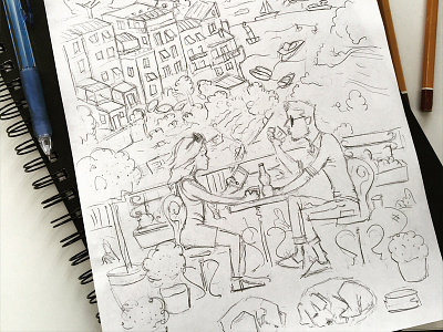 Coffee in Corniglia (sketch) drawing pencil process sketch