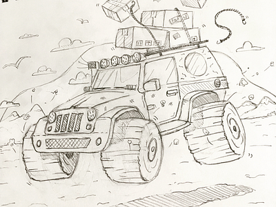 Crazy jeep (sketch). crazy drawing illustration jeep pencil sketch