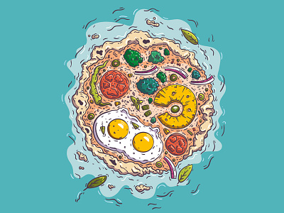 Pizza island 🍕🏝 drawing food funny illustration island pizza sketch wacom waves