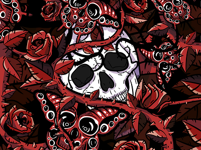 Skull No.1 adobeillustrator bone creepy illustration red rose skull wacom