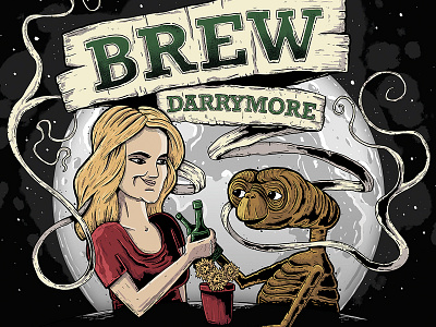 Brew Darrymore Craft Beer Label illustration adobephotoshop beer characterdesign craftbeer funny illustration label moon ribbons wacom