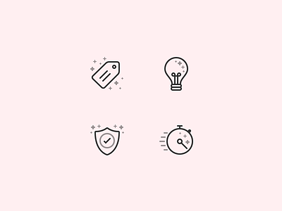 Icons bulb fast icons idea light line price shield tag tick timer