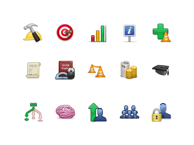 40px Icons #2 40px book brain cones graph icons money mouse scroll sign target tools