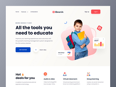 Kid Education Header UI. besnik e learning education education landing page elearning website header header design header ui landing page trend 2021 uiux design uiux design agency web design web ui website design