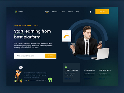 E-Learning Website Design design e learning headerui herder homepage landingpage learning learning platform online app online course online education online learning online school online teaching typography udemy ui design webdesign website website design