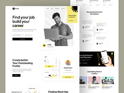 Job Finding Landing page - Hired colorful design design design ui landing page trendy design 2022 ui ui design ui recource uiux design uiux design agency website design