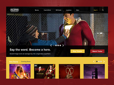 Alamo Drafthouse Landing Page Concept alamo drafhouse branding clean landing page design landing page concept movie sketch app theater branding theater website ui ux web