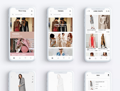 Trend Finder app app ecommerce fashion fashion app marketplace minimal mobile online store screens shopping app ui uiux