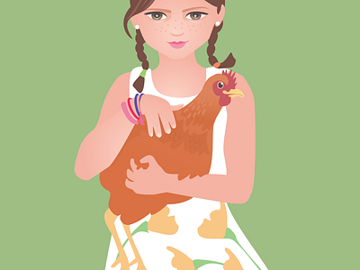 Girl with her pet Chicken chicken girl illustration little girl portrait portrait illustration vector