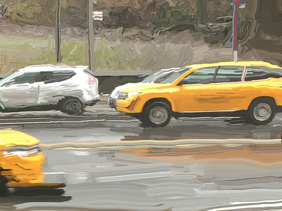 Central Park West taxis digital painting nyc photoshop taxi