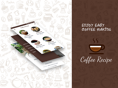 Coffee Recipe App design app branding coffee color design graphic mobile mockup photoshop product ui ux