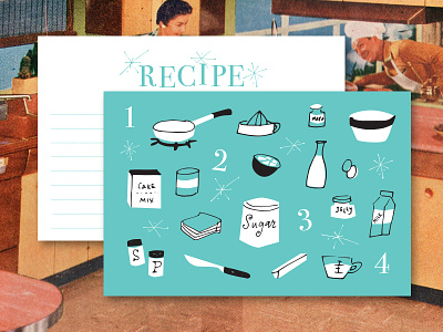 1950s Inspired Recipe Cards 1950 aqua cards cooking illustrations kitchen recipe retro vintage