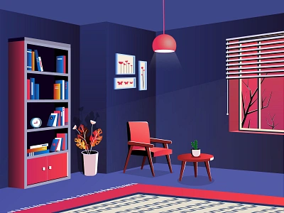 a better spot book cactus carpet chair clock curtains darkness designer flower illustration lamp leaf library light night room shadow vase wall window