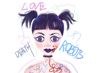 Love Death & Robots blood dark death design drawing girl love love death robots photoshop robots