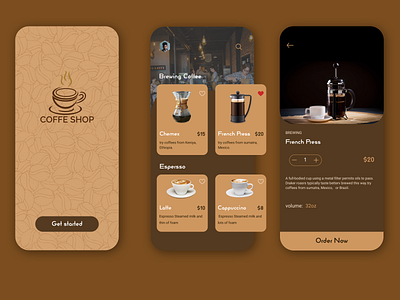 Coffee shop mobile App adobe xd app art chemex cofe coffe coffee design drink ecommerce espresso french french press iphone latte order shop sketch ui ux