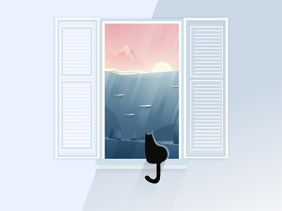 Before the window cat illustration seaworld window