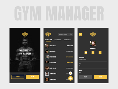 Gym Manager adobe xd android android app design fitness fitness app gym gym app gymnastics management app mobile app mobile app design mobile design mobile ui sport ui ui design ui designer ui ux