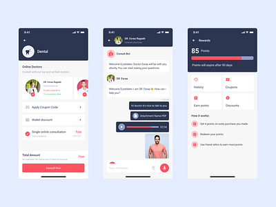 Pharmacy and Consultation App app design chat clean design consultation design doctor figma medical app medicine mobile design mobile ui pharmacy rewards ui ui design ui designer ui ux ux ux design