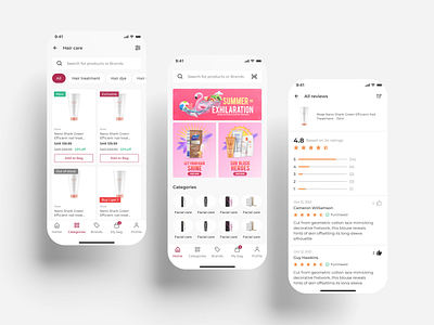 Cosmetics e-commerce app clean design cosmetic cosmetic app cosmetics design ecommerce ecommerce app home page mobile app reviews ui ui design ui designer ui ux userinterface ux ux design