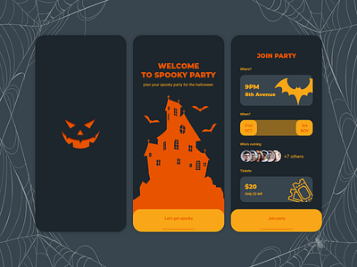 Halloween Party app adobe xd app design design halloween halloween design halloween party illustration mobile app mobile design mobile ui ui ui design ui designer ui ux ux ux design