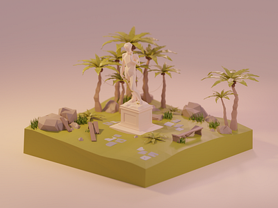 David in the Wild - 2020 3d 3d art blender blender 3d blender3d da vinci david grass island lowpoly lowpolyart nuts palms stones wild wildlife