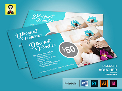 Discount Voucher coupon cyan design discount graphic medical offer print product spa treatment voucher