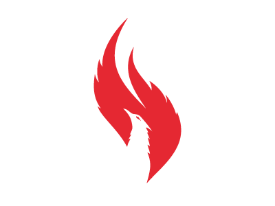 Phenyx Alarms Logo alarms bird design fire flame logo negative space new orange phoenix red wings