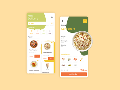 Pasta Delivery - Mobile App app branding delivery app design design mobile ui food mobile app pastal