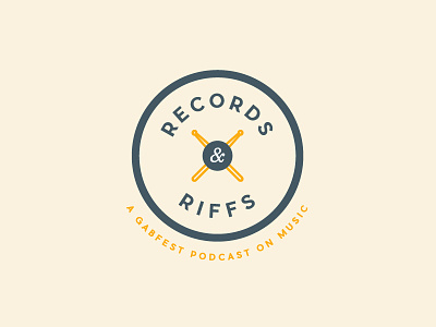 Records & Riffs ampersand circle circular logo drums identity logo music podcast record riff