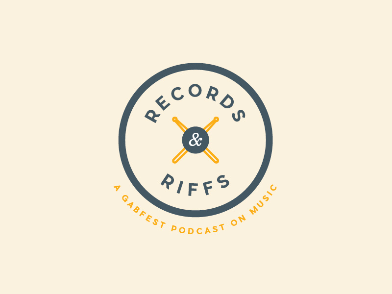 Records & Riffs riff record circular logo circle ampersand drums identity logo podcast music