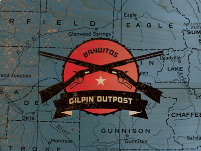 Gilpin Outpost, Banditos badge banner colorado county guns logo map skateboard star