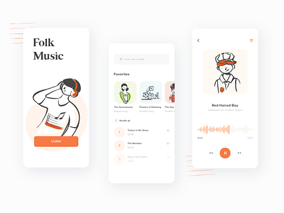 Folk Music Illustrations 2d art characterdesign folkart hand drawn illustration minimal mobile app music app music artwork ui