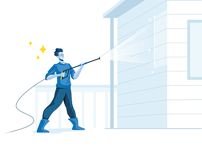 Power Washing 2d art blue characterdesign cleaning company flat illustration home cleaning house cleaning illustration limited colour palette power washing vector