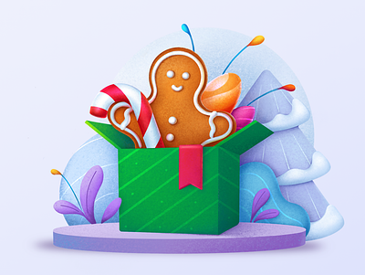 Happy Holidays! 2d art candy christmas cookie flat illustration gift box ginger holiday illustration new year procreate