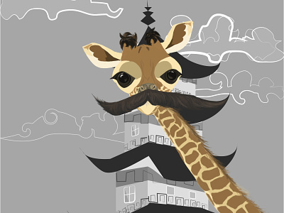 Growie character design giraffe grayscale illustration pagoda vector illustration