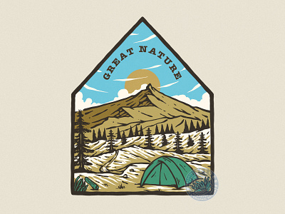 Camping Nature Badge Illustration apparel artwork badge design brandmerch camping illustration clothing hand design illustration hand drawn design illustration label design logo logo illustration merchandise nature design outdoor patch illustration retro illustration supply vintage design