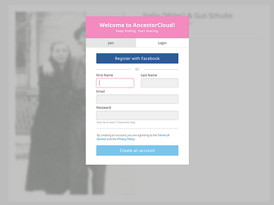 AncestorCloud user authentication modal