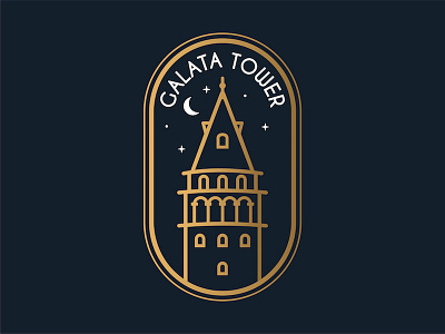 Galata Tower Badge architecture badge city galata tower gold illustration istanbul label landmark patch turkey vector