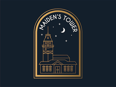 Maiden's Tower Badge architecture badge gold illustration istanbul label landmark line art maidens tower patch turkey vector