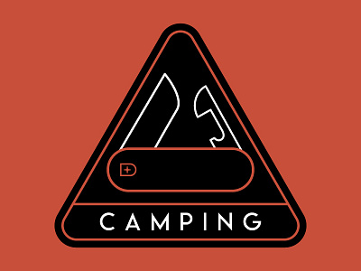 Camping Knife Badge art line badge camping design gear knife label nature patch sign vector