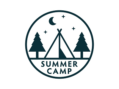Summer Camp Badge badge camp camping circle illustration label logo patch pine tree scout tent vector