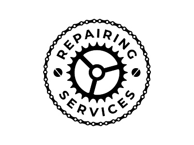 Repairing Services Badge badge bicycle bike chain gear illustration label motorcycle patch repair repairing vector