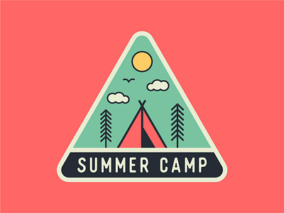 Summer Camp Badge badge bird camping colorful design fun illustration line art mono line patch pine tree retro scout season summer camp sun tent typography vector vintage