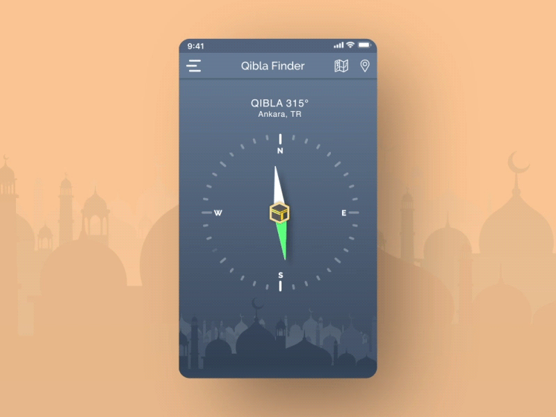 Qibla Finder App compass design mobile app design motion qibla finder uianimation uidesign