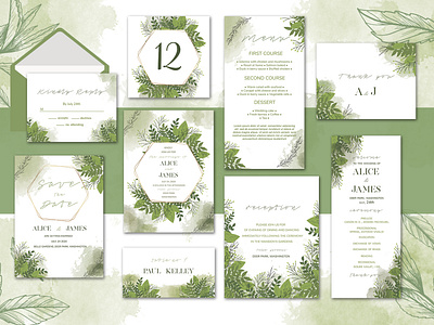 Olive Wedding Invitation Suite branding elegant invitation leaves olive template watercolor watercolor wedding wedding wedding card wedding set